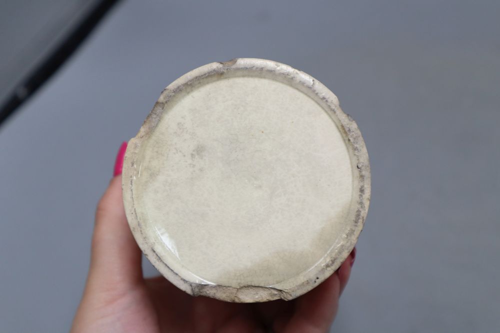 A late 18th century black transfer printed creamware bowl, diameter 14.5cm and two caddies with one cover